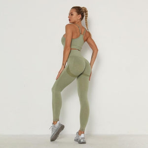 Seamless Women Long Sleeve Top High Waist Belly Control Leggings Sport Set