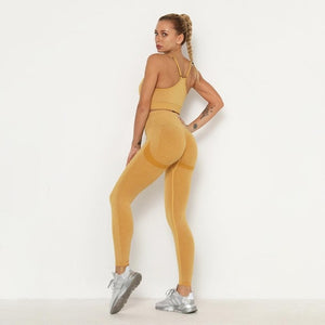 Seamless Women Long Sleeve Top High Waist Belly Control Leggings Sport Set