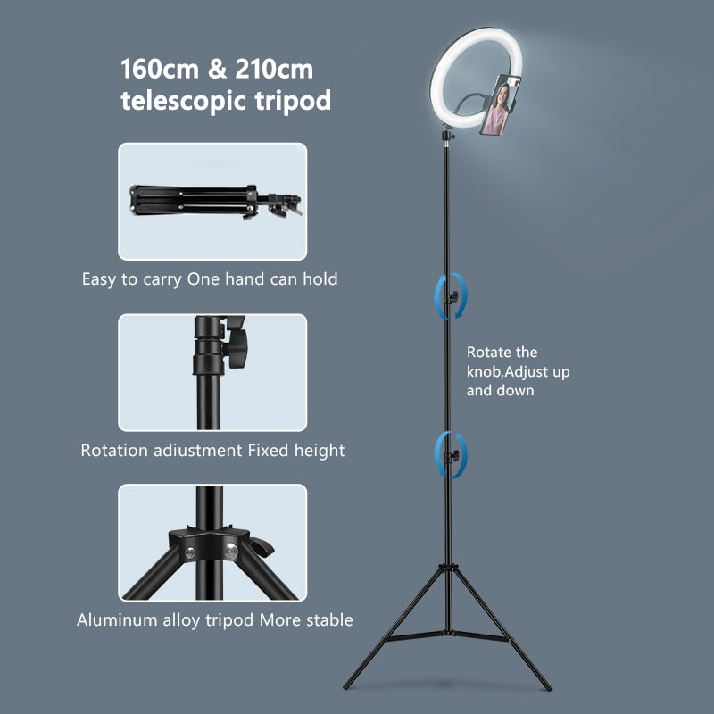 Selfie Ring Light Photography Led Rim Of Lamp With Mobile Holder Support Tripod Stand