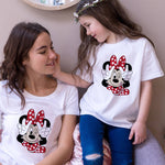 Tees Women Minnie Mouse Print Casual White Short Sleeve Mother and  Baby Girls  T-shirt