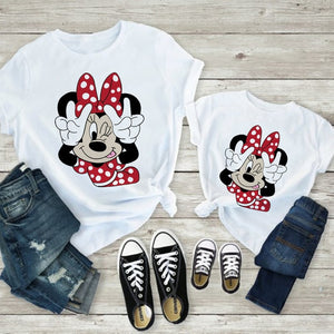 Tees Women Minnie Mouse Print Casual White Short Sleeve Mother and  Baby Girls  T-shirt