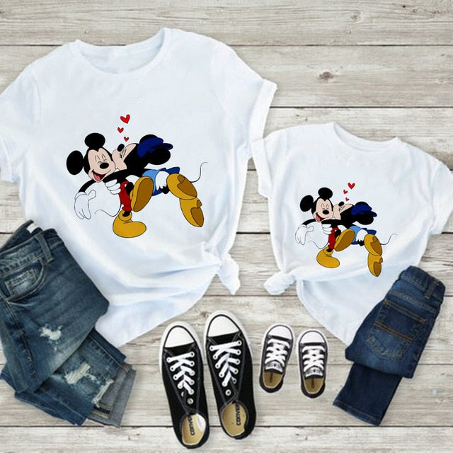 Tees Women Minnie Mouse Print Casual White Short Sleeve Mother and  Baby Girls  T-shirt