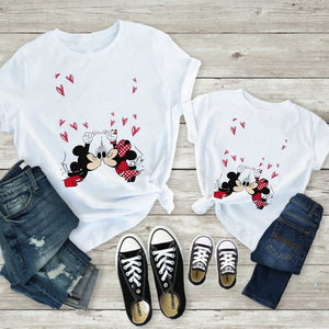 Tees Women Minnie Mouse Print Casual White Short Sleeve Mother and  Baby Girls  T-shirt