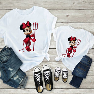 Tees Women Minnie Mouse Print Casual White Short Sleeve Mother and  Baby Girls  T-shirt