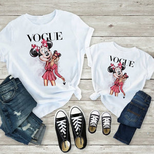 Tees Women Minnie Mouse Print Casual White Short Sleeve Mother and  Baby Girls  T-shirt