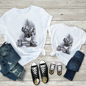 Tees Women Minnie Mouse Print Casual White Short Sleeve Mother and  Baby Girls  T-shirt