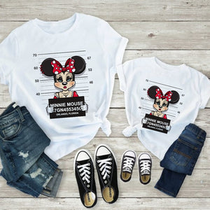 Tees Women Minnie Mouse Print Casual White Short Sleeve Mother and  Baby Girls  T-shirt