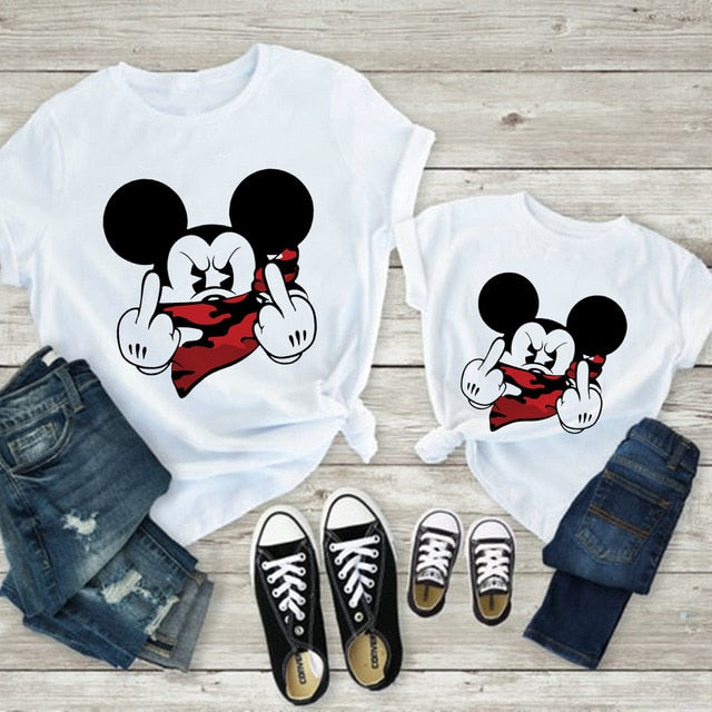 Tees Women Minnie Mouse Print Casual White Short Sleeve Mother and  Baby Girls  T-shirt