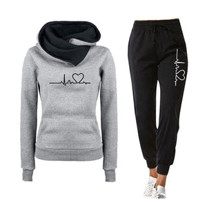 Female Casual Two Piece Pullovers Hoodies and Elastic Waist Jogger Pants