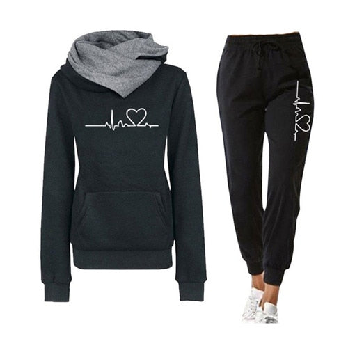 Female Casual Two Piece Pullovers Hoodies and Elastic Waist Jogger Pants