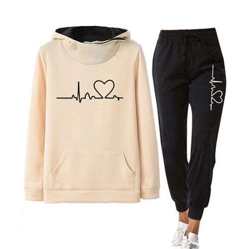 Female Casual Two Piece Pullovers Hoodies and Elastic Waist Jogger Pants