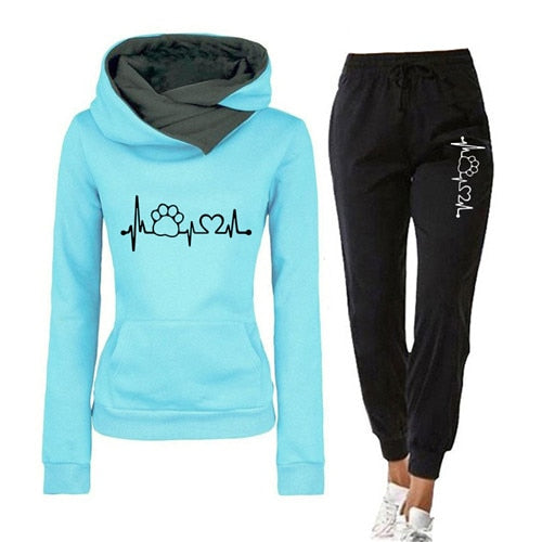 Female Casual Two Piece Pullovers Hoodies and Elastic Waist Jogger Pants