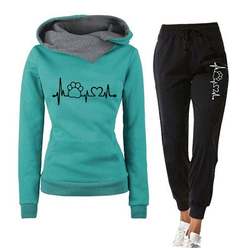 Female Casual Two Piece Pullovers Hoodies and Elastic Waist Jogger Pants