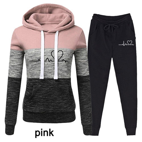 Female Casual Two Piece Pullovers Hoodies and Elastic Waist Jogger Pants