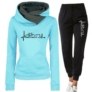 Female Casual Two Piece Pullovers Hoodies and Elastic Waist Jogger Pants