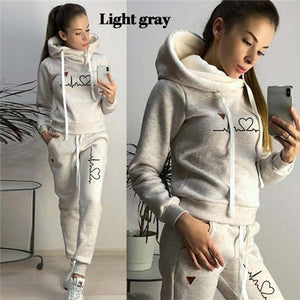 Female Casual Two Piece Pullovers Hoodies and Elastic Waist Jogger Pants