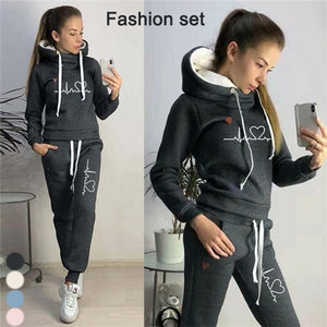 Female Casual Two Piece Pullovers Hoodies and Elastic Waist Jogger Pants