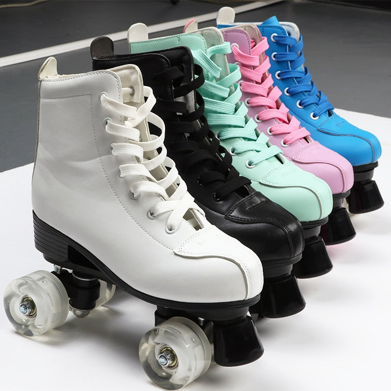 4 Wheels PU Microfiber Roller Skates Skating Shoes