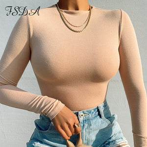 Women Long Sleeve Knitted Skinny Bodysuit