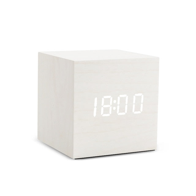 Table Voice Control LED Digital Wooden Alarm Clock