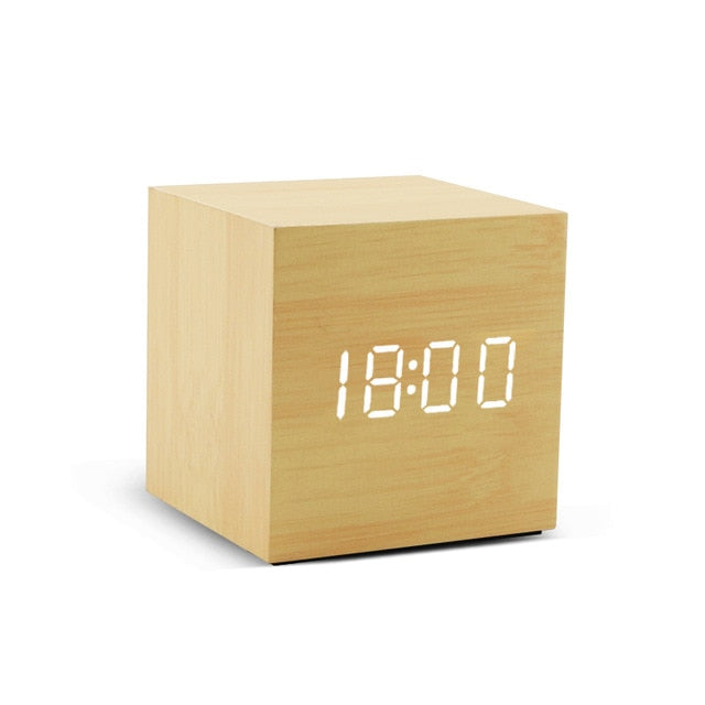 Table Voice Control LED Digital Wooden Alarm Clock