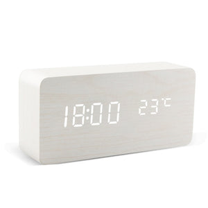 Table Voice Control LED Digital Wooden Alarm Clock