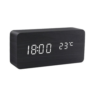 Table Voice Control LED Digital Wooden Alarm Clock