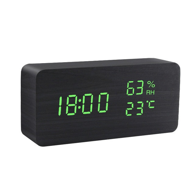 Table Voice Control LED Digital Wooden Alarm Clock