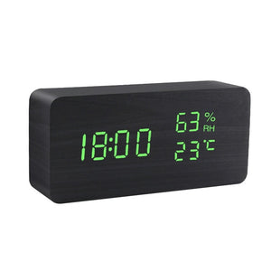 Table Voice Control LED Digital Wooden Alarm Clock