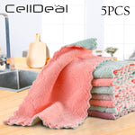 1/5pcs Double-layer Absorbent Microfiber Non-stick Oil  Kitchen Dish Cleaning Cloth