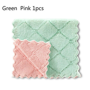 1/5pcs Double-layer Absorbent Microfiber Non-stick Oil  Kitchen Dish Cleaning Cloth