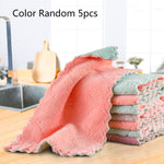 1/5pcs Double-layer Absorbent Microfiber Non-stick Oil  Kitchen Dish Cleaning Cloth