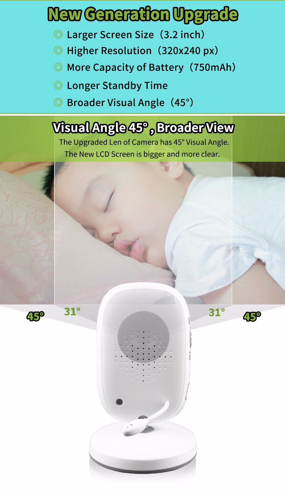 3.2 inch Wireless Video Color Baby Monitor High Resolution Baby Nanny Security Camera